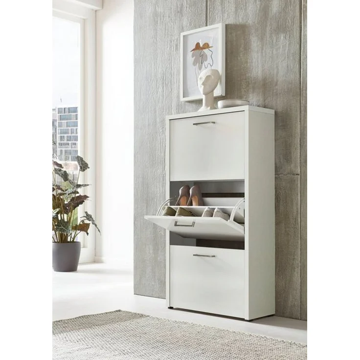 BMG Möbel Schuhkipper Siena (Schuhschrank Schuhregal Schrank Garderobe, 3 Klappen), Metallgriffe, 18 Paar Schuhe – Bild 3