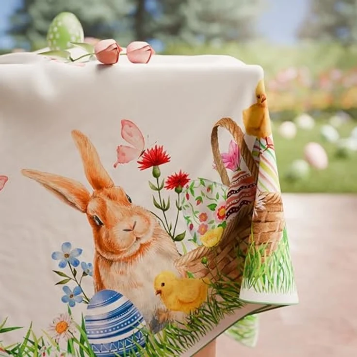 Petti Artigiani Italiani - Tischdecke für Ostern, schmutzabweisend, quadratisch, für die Küche, Design Bunny, X4 Plätze (140x140 cm), 100% Made in Italy – Bild 4