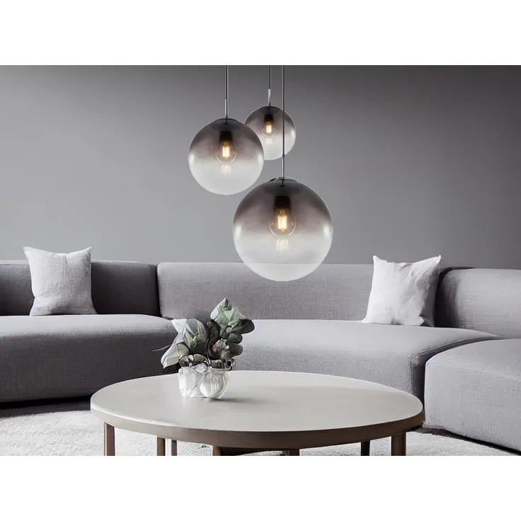 Hängelampe, Chrom, Glaskugeln, rauch, Höhe 120 cm, VARUS