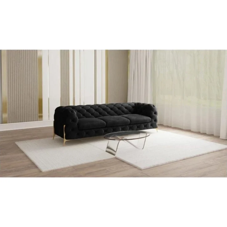S-Style Möbel Chesterfield-Sofa 3-Sitzer Ashley mit Goldene Metall Füßen, mit Wellenfederung – Bild 5