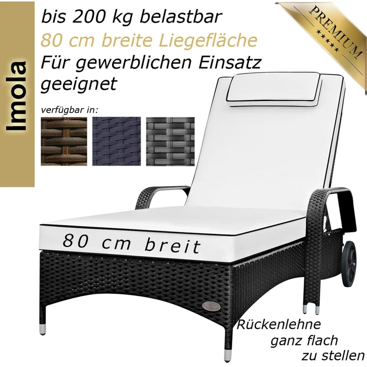 Sonnenliege Imola 5 Sterne Premium Liege aus Polyrattan mit verstellbarer Rückenlehne, inkl. Auflage wie abgebildet, Liegenfarbe Schwarz – Bild 2