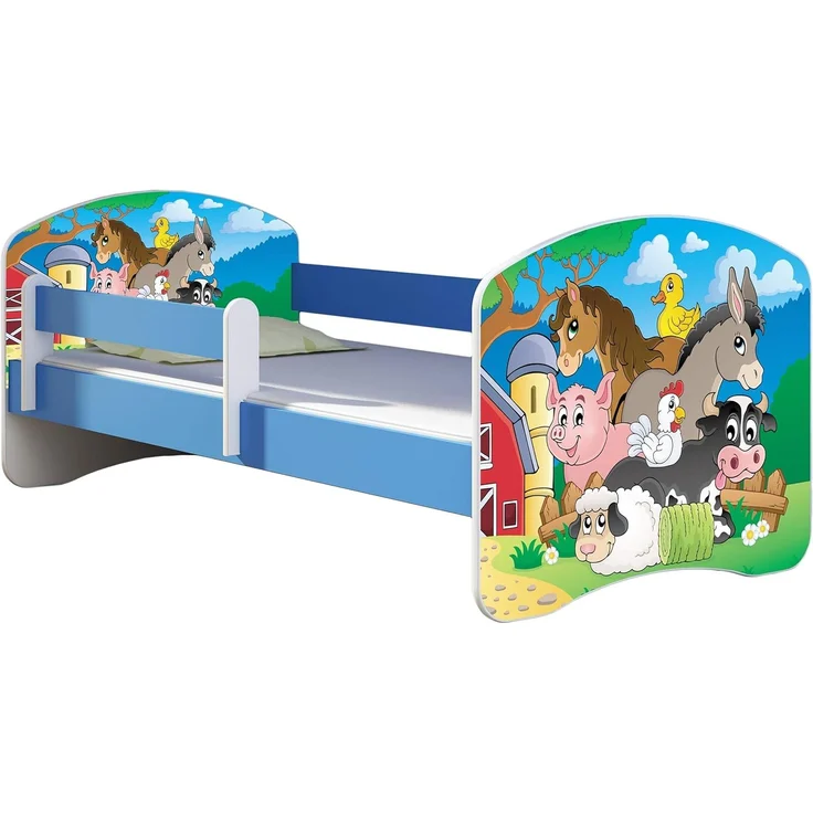 ACMA Kinderbett Jugendbett mit Einer Schublade und Matratze Blau mit Rausfallschutz Lattenrost II 140x70 160x80 180x80 (34 Farm, 180x80) – Bild 1