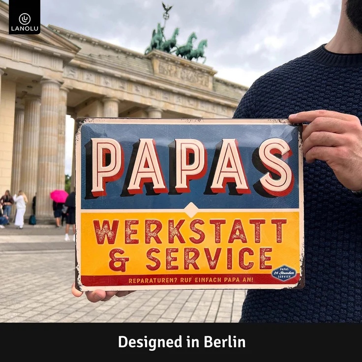 LANOLU Blechschild Werkstatt & Service Papa - 30x40cm – Metall – Mehrfarbig – 30102 – Bild 2