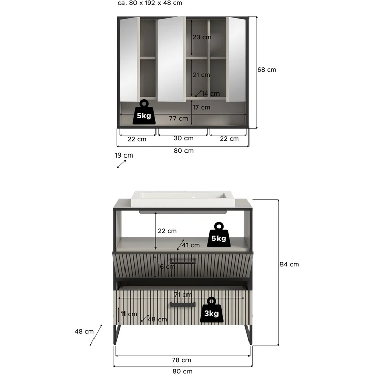 Badkombination (B/H/T: 80x192x48 cm) in Kaschmir Nachbildung – Bild 4