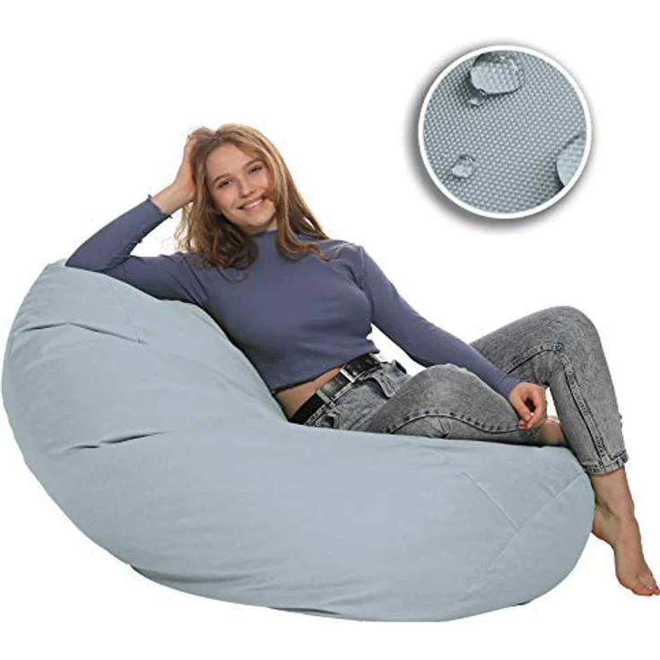 HomeIdeal - Sitzsack XXL Bodenkissen für Erwachsene & Kinder - Geeignet für Gaming oder Entspannen - Indoor wie Outdoor da er Wasserfest ist - mit EPS Perlen, Farbe:Grau, Größe:XL – Bild 10
