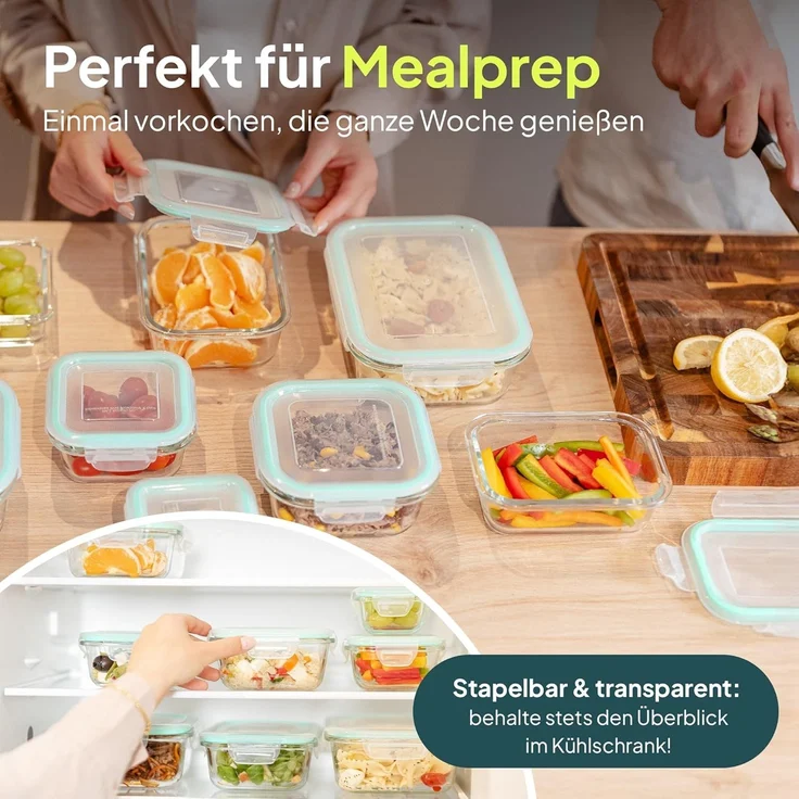 uandu home Frischhaltedose Glasbehälter mit Deckel, Frischhaltedosen Glas mit Deckel, (glasdosen mit deckel set, glas tupper mit deckel, glass food container, frischhaltedosen mit deckel glas, glasdose mit deckel, Borosilikatglas mit Deckel, Meal prep ... – Bild 4