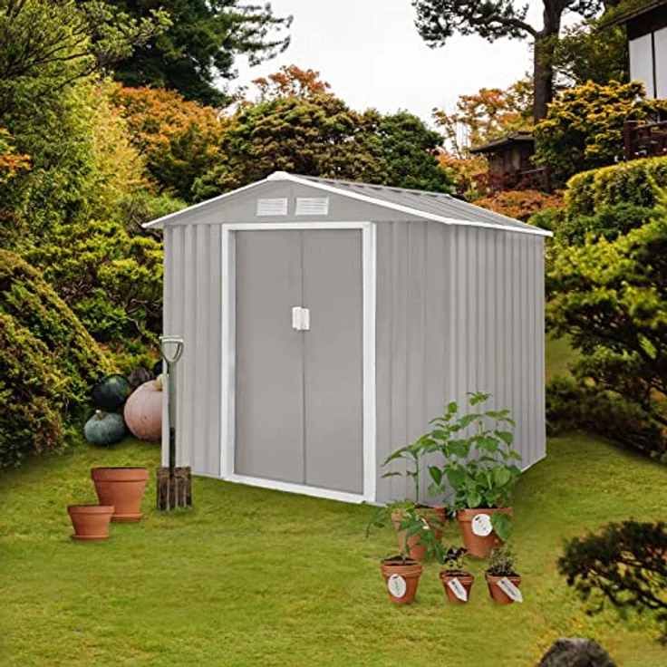 HATTORO S100 XL Metall Gartenhaus, Geräteschuppen,Hellgrau, 213 × 127 × 185 cm – Bild 6
