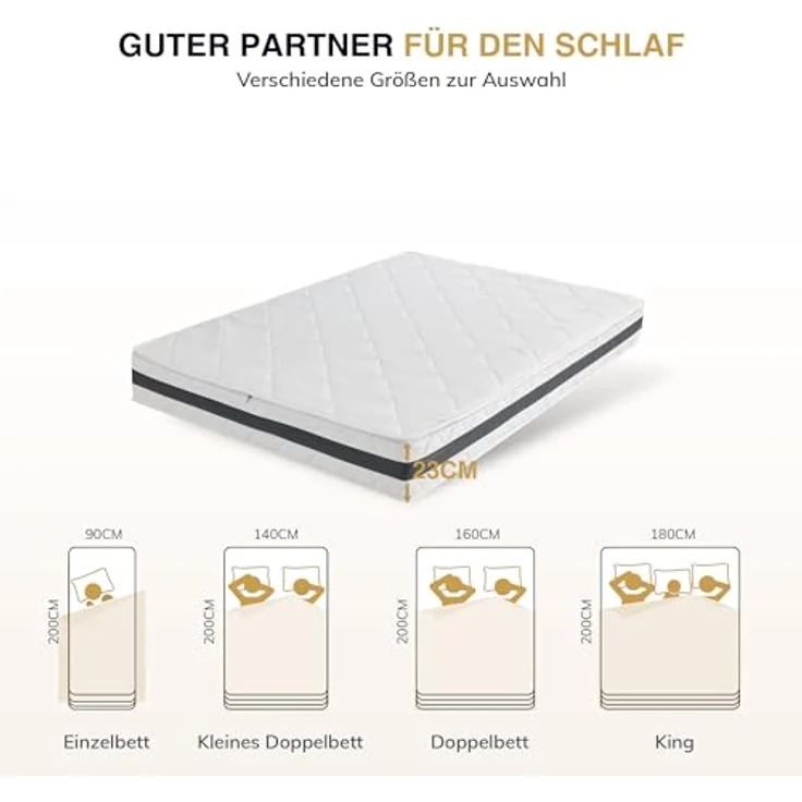 EGO HOME Matratze 140x200 cm Härtegrad H3 Taschenfederkernmatratze Höhe 23 cm Ergonomische 7 Zonen Federkernmatratze 140x200 cm mit Komfortschaum und Microfaser-Bezug für Kinder und Erwachsene – Bild 7
