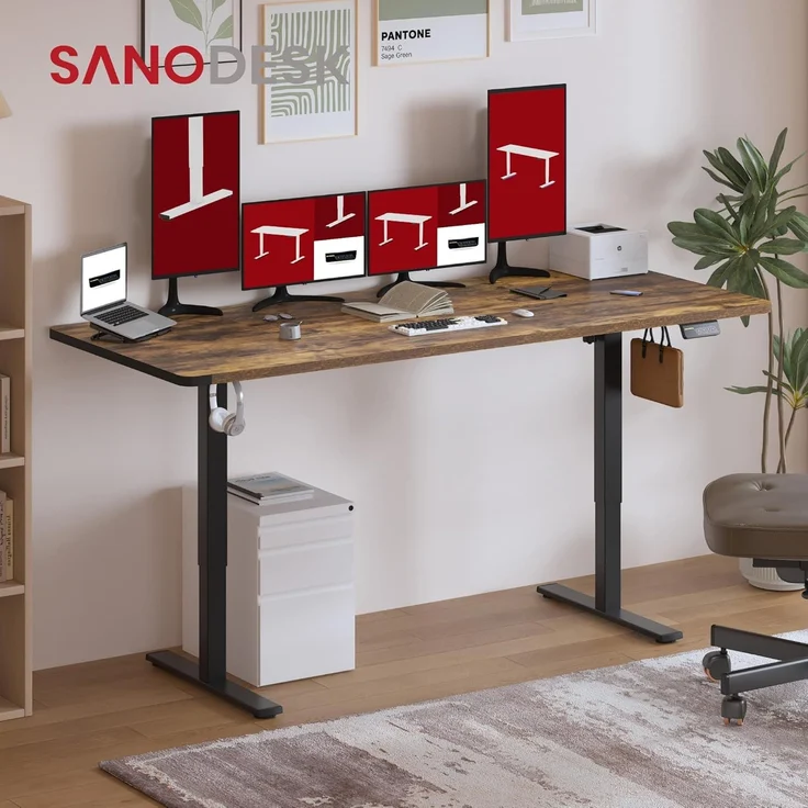 SANODESK Höhenverstellbarer Schreibtisch 200x80 cm Schreibtisch Höhenverstellbar Elektrisch Ergonomischer Steh-Sitz Tisch Computertisch für Heimbüro Homeoffice(braun) – Bild 2