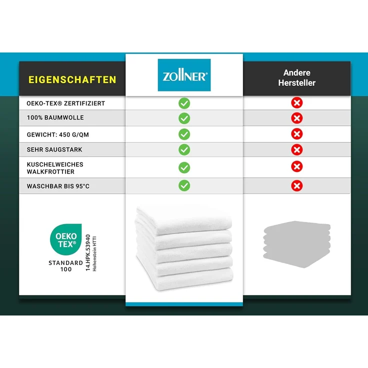 ZOLLNER Badetücher 5er Set, 100x150 cm, weiß, Baumwolle – Bild 6