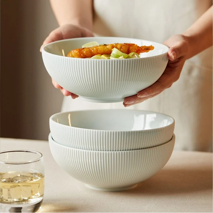 JIWOO Suppenschüssel 6er Ø20cm Salatschüssel Servierschüssel Müslischüssel Obstschüssel, Keramik, (Set, 6-tlg), Keramik Hochwertiges Schüsselset WeiB Mikrowellen spülmaschinenfest – Bild 3