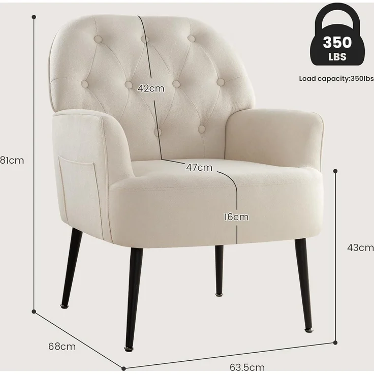 Sessel Wohnzimmer Cocktailsessel Polster Armlehnen Leinen Beige*2 – Bild 3