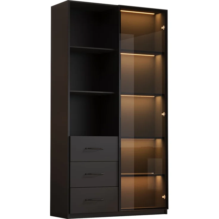 Vitrine 80 x 40 x 160 cm mit LED-Beleuchtung, Glastür und 3 Schubladen – Bild 6