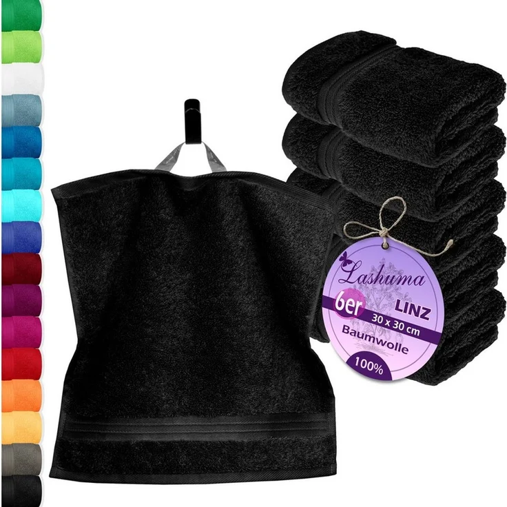 Lashuma Waschlappen - Seiftücher Linz, (Spar-Set, 6-St), Frottee Gästehandtücher schwarz 30x30 cm – Bild 1