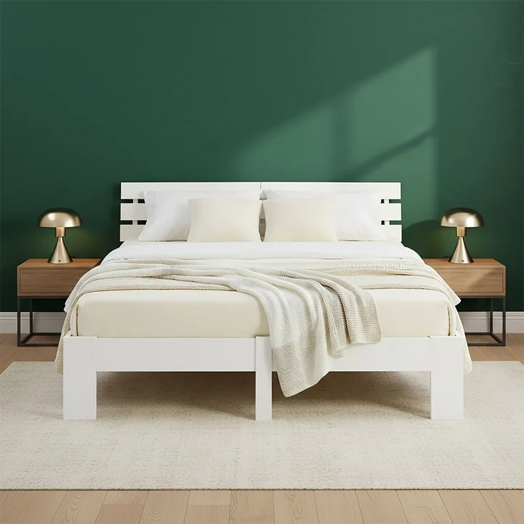 Holzbett mit Federkernmatratze 180x200 Bett Weiß Doppelbett Holzbettrahmen Massiv Holz Lattenrost – Bild 8