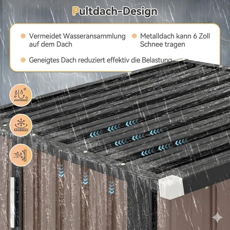 Aoxun Metall-Gerätehaus 88x61x164cm mit 2 verstellbaren Regalböden, Kleiner abschließbarer Werkzeugschrank für Garten, Terrasse & Hof, Braun – Bild 5