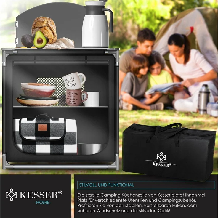 KESSER® Campingküche inkl. Tragetasche Mobile Outdoor Küche mit Aluminiumgestell Campingschrank Küchenbox Faltbare Reiseküche für Camping und Outdoor Modell wählbar Typ F2 (Anthrazit) – Bild 3