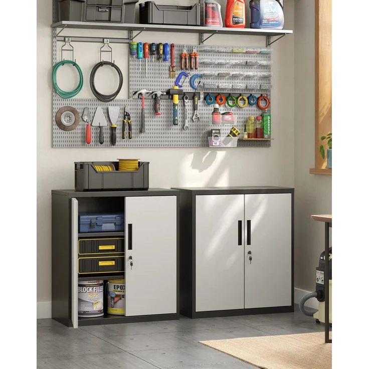 Songmics Aktenschrank, Mehrzweckschrank, Büroschrank mit 2 Türen, Schrank abschließbar, Aufbewahrungsschrank aus Stahl, für Arbeitszimmer, Wohnzimmer, silbern-schwarz OMC013S01 – Bild 3