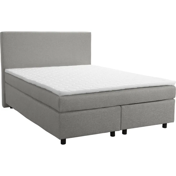 Boxspringbett 'Paxos 1' Hotelbett 140x200 Bonellfederkern Bett mit Topper hellgrau