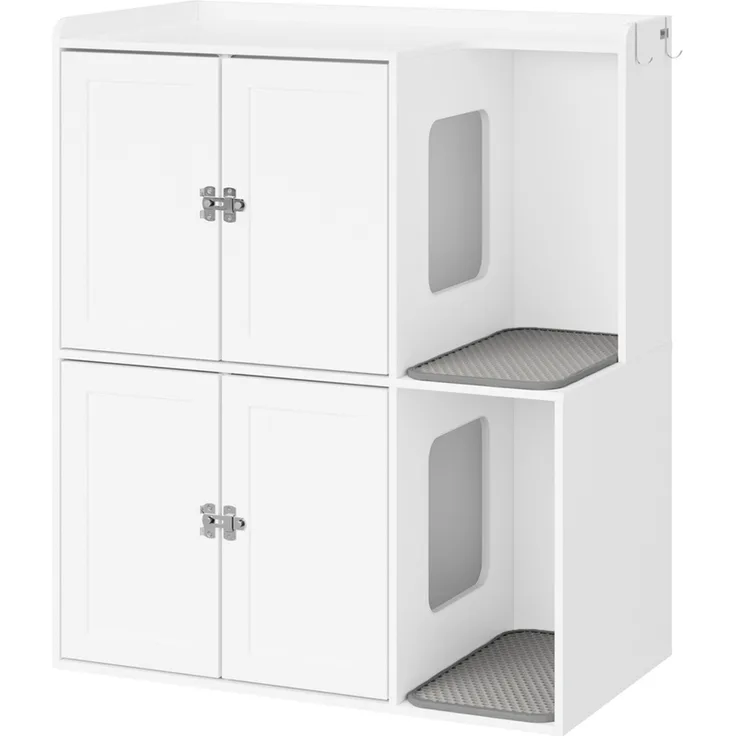 SoBuy HAT09-E-W Stauraum-Schrank, Katzen-Toiletten-Schrank, Haustier-Organizer, Spanplatte, Melamin, Weiß, 80 x 95,5 x 45 cm