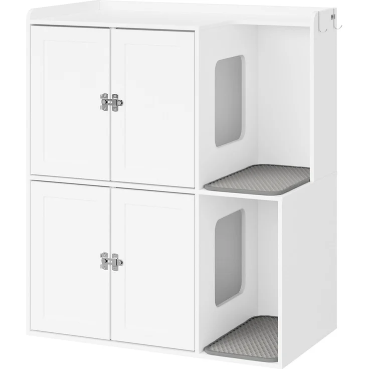 SoBuy HAT09-E-W Stauraum-Schrank, Katzen-Toiletten-Schrank, Haustier-Organizer, Spanplatte, Melamin, Weiß, 80 x 95,5 x 45 cm – Bild 1