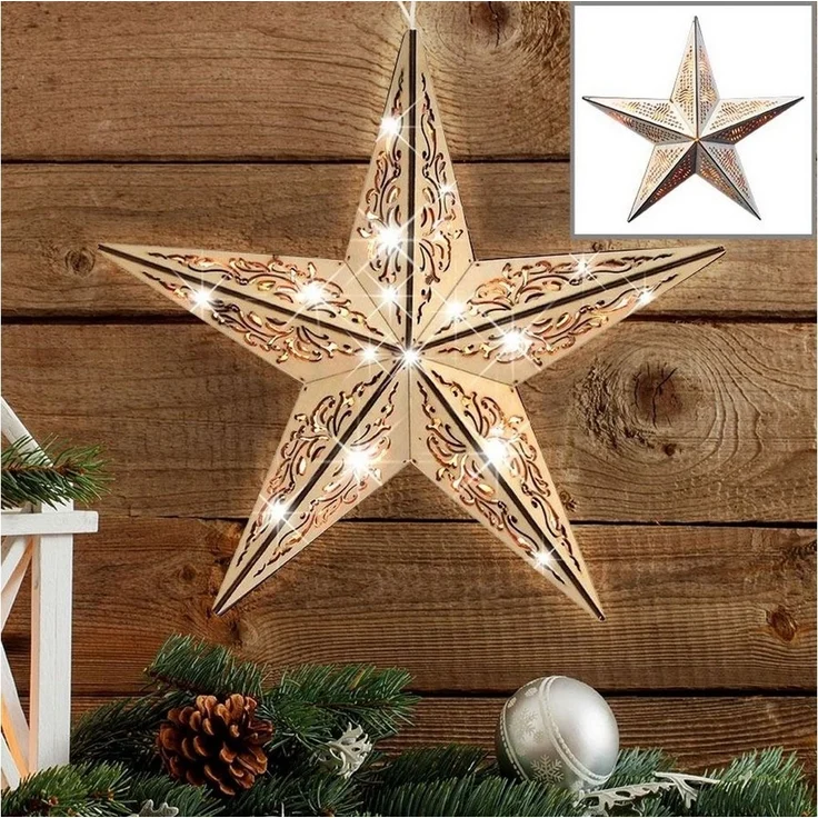 Weihnachtsstern aus Holz mit 15 LED Warmweiß – Bild 1