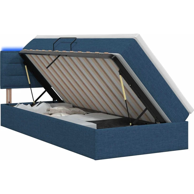vidaXL LED-Speicherbett mit Matratze Blau 90 x 200 cm Stoff 3458978 – Bild 2
