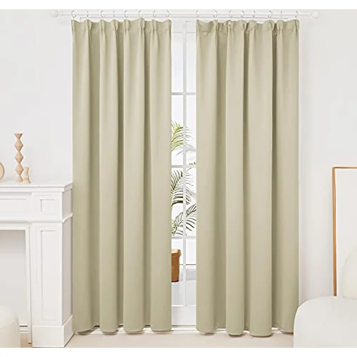 Deconovo Gardinen Blickdicht für Schienensystem Vorhänge Hitzeschutz Beige | 2er Set, H 200 x B 140 cm, Thermovorhang, Wohnzimmer und Schlafzimmer Gardinen, für Thermal Curtains, Übergardinen – Bild 5