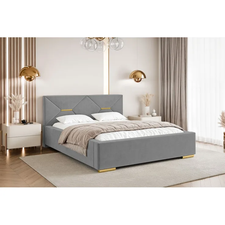 MEBLINI Polsterbett 180x200 ohne Lattenrost ohne Matratze – LIZZY – Grau Samt – Doppelbett ohne Bettkasten - Stauraumbett - Kopfteil Bett ohne Stauraum