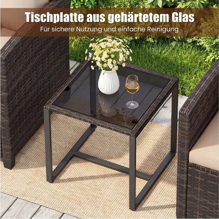 COSTWAY Balkonset, (3-tlg), Rattan Gartenmöbel mit 2 Stühle & Tisch, 2 Personen – Bild 3