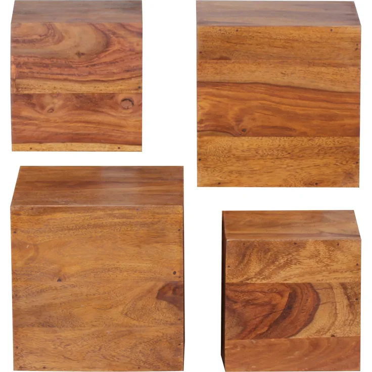 Wohnling 4er Set Wandregale, Hängeregale, Massivholz Sheesham, 25cm und 20cm