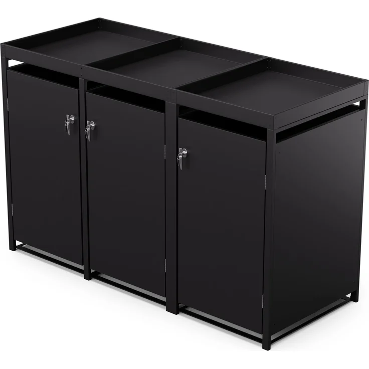 Blumfeldt BinSafe Mülltonnenbox – Wetterfest, Verzinkter Stahl, 3 Türen, Pflanzendach, Für 60L/120L/240L Mülltonnen, Modernes Design, Mülltonnenverkleidung 3 Tonnen – Bild 2