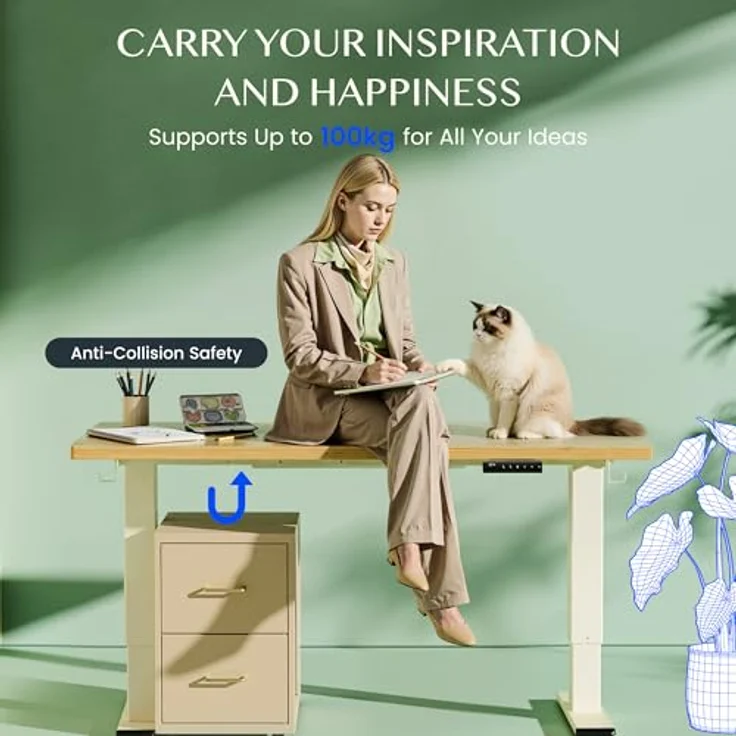 FLEXISPOT Höhenverstellbarer Schreibtisch Gestell, Elektrisch Tischbeine mit 2 Motoren & LED-Höhenanzeige & 4 Speicherfunktionen, inkl. 2 Haken & Kabelmanagement, Mousseweiß – Bild 9