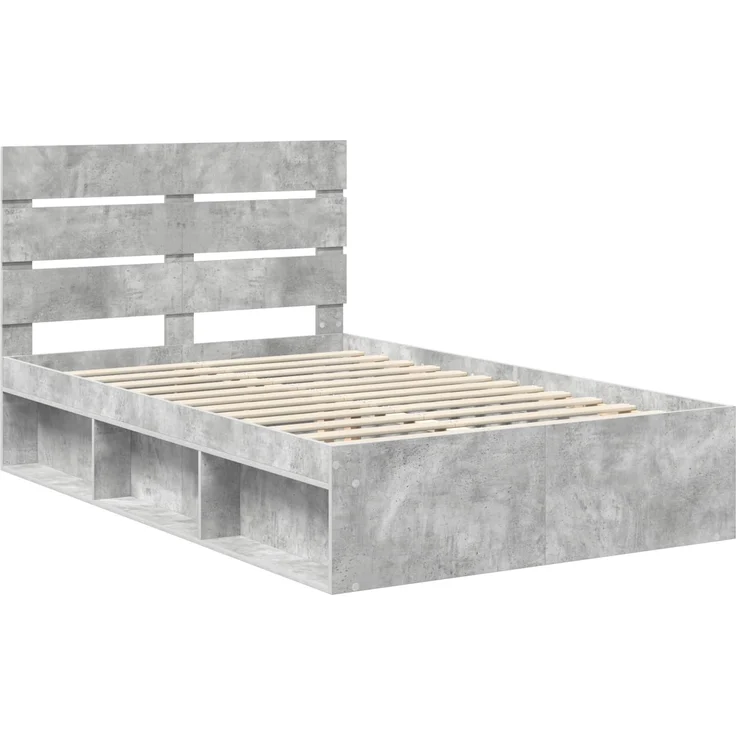 vidaXL Bettrahmen Beton Grau 135 x 190 cm Massives Kiefernholz 3411755 – Bild 3