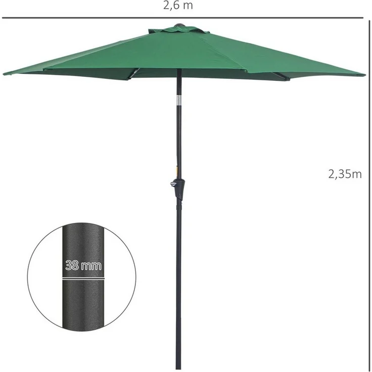 Outsunny Sonnenschirm Marktschirm mit Handkurbel, aus Alu 180/ Polyester, LxB: 260x260 cm, Marktschirm, Sonnenschirm, ohne Schirmständer – Bild 2