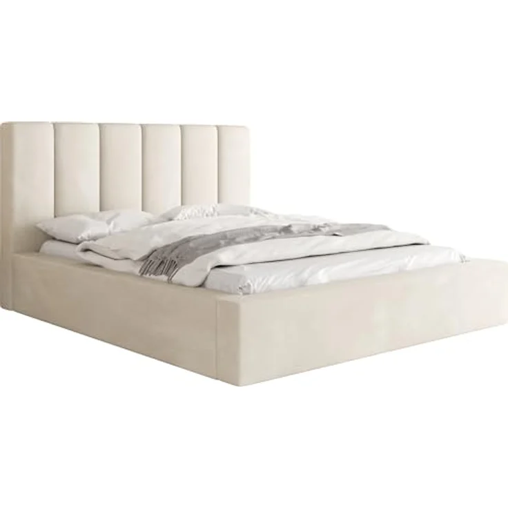 WFL Group Polsterbett Amira, Creme, mit Bettkasten, 180x200 cm, skandinavisches Design, hochwertiger Lattenrost – Bild 3