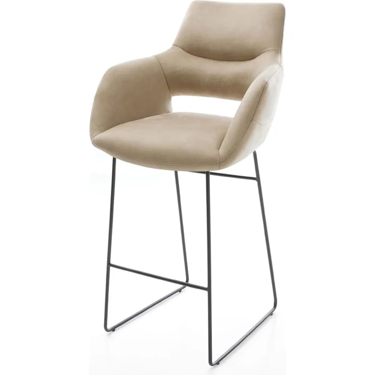 Barstuhl Yago-Flex Mikrofaser Beige Vintage Kufengestell Metall Schwarz Taschenfederkern – Bild 2
