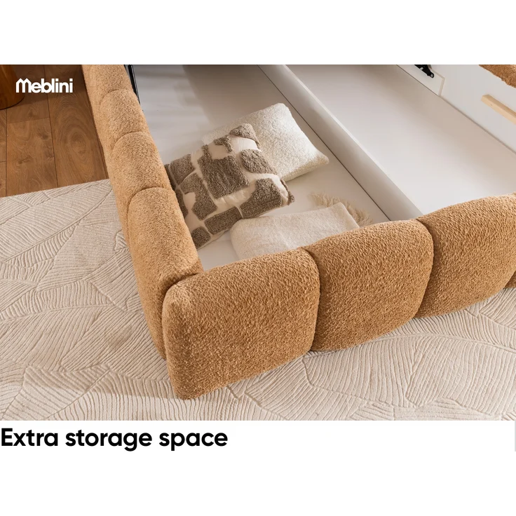 MEBLINI Polsterbett 140x200 mit Lattenrost ohne Matratze - SALERNO - Weiß Milch Boucle - Bubble Bett - Cloud Bett - Marshmallow Bed - Kopfteil Bett mit Stauraum – Bild 4