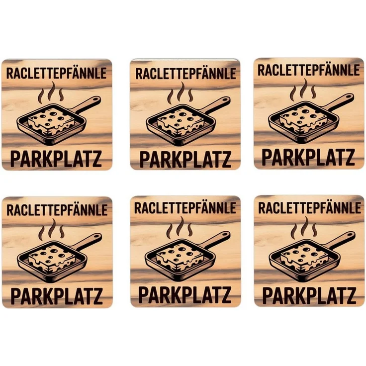 speecheese Glasuntersetzer Raclette-Pfännle 6er Set Untersetzer aus Holz – Bild 3