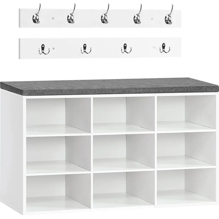 Hoobro GARDEROBE Weiß Holzspanplatte , Schuhbank mit 9 Fächer (H 30 x T 48 x B 80 cm)