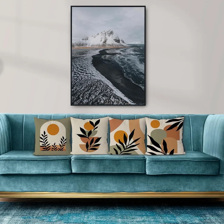 Boho Kissenbezüge 45×45 cm 4er-Set Mid-Century Sun & Leaf, Deko Kissenhüllen, Bohemian Home, Geschenk, Sofa & Bett – Bild 2