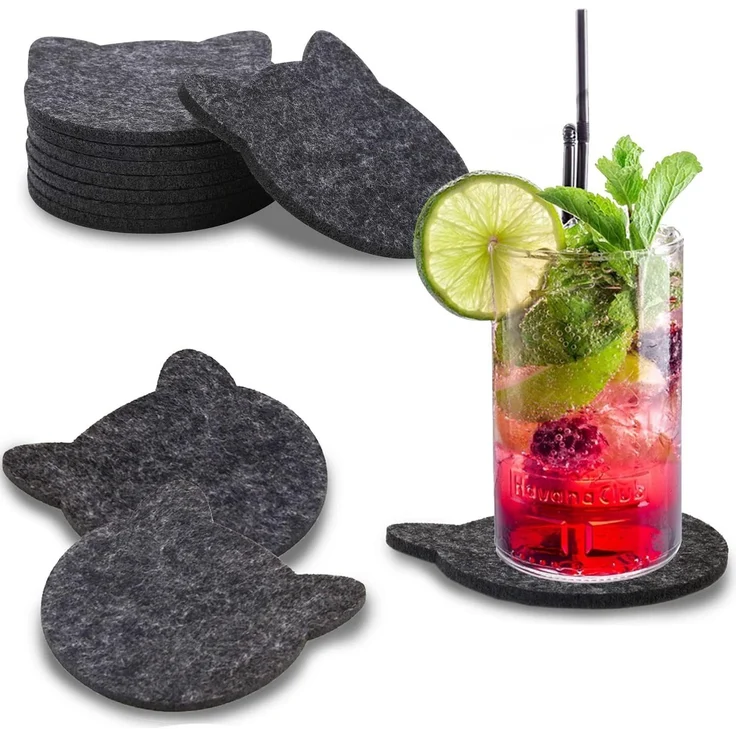 wortek Getränkeuntersetzer Filz-Untersetzer Katze für Gläser 8er Tischset, Zubehör für Tisch & Gläser, Set, 8-tlg, cm