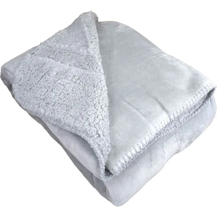 Kuscheldecke 150x200 cm mit Flanell und Sherpa Wohndecke grau