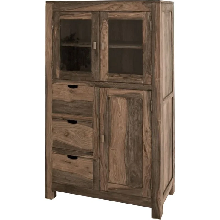 Vitrine Sheesham 90 x 45 x 148 grau geölt NATURE GREY #62 – Bild 1