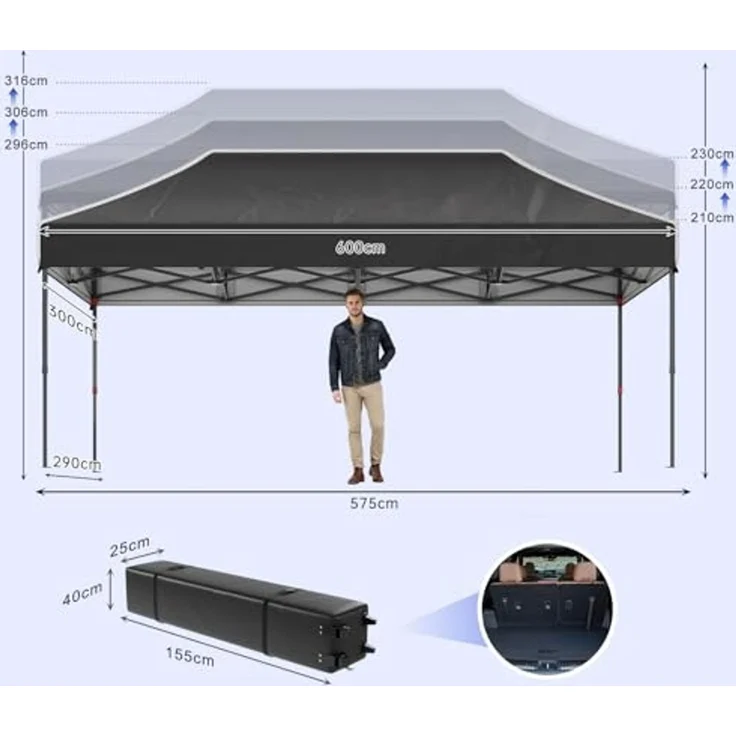 JUMMICO 3x6m Schwerlast-Faltpavillon für Extremes Wetter｜Spitzdach & 110g silberbeschichtetes Oxford｜Verstärkte Klettfixierung｜Mehr Stauraum & Stabilität – Bild 4