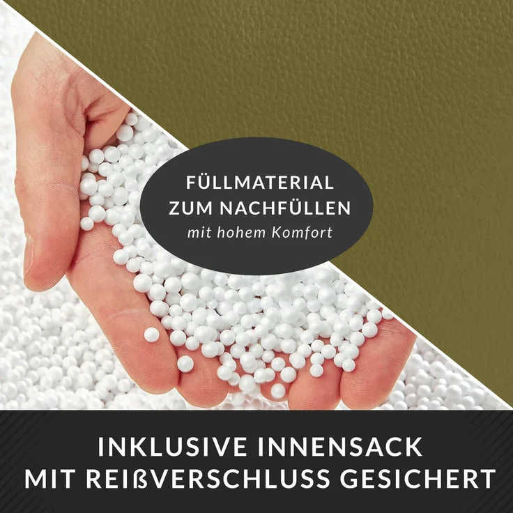 Green Bean® Sitzhocker aus Kunstleder - Pouf mit EPS Perlen Füllung - 43 x 30 cm - perfekte Ergänzung zum Sitzsack - verwelktes Grün – Bild 7