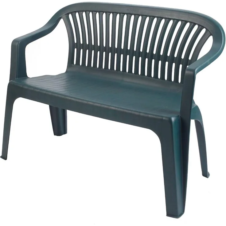 Kunststoff Stapelbank Diva grün 114 × 55 × 82 cm – wetterfeste Gartenbank aus Vollkunststoff, stapelbare Outdoorbank für Garten Balkon und Terrasse