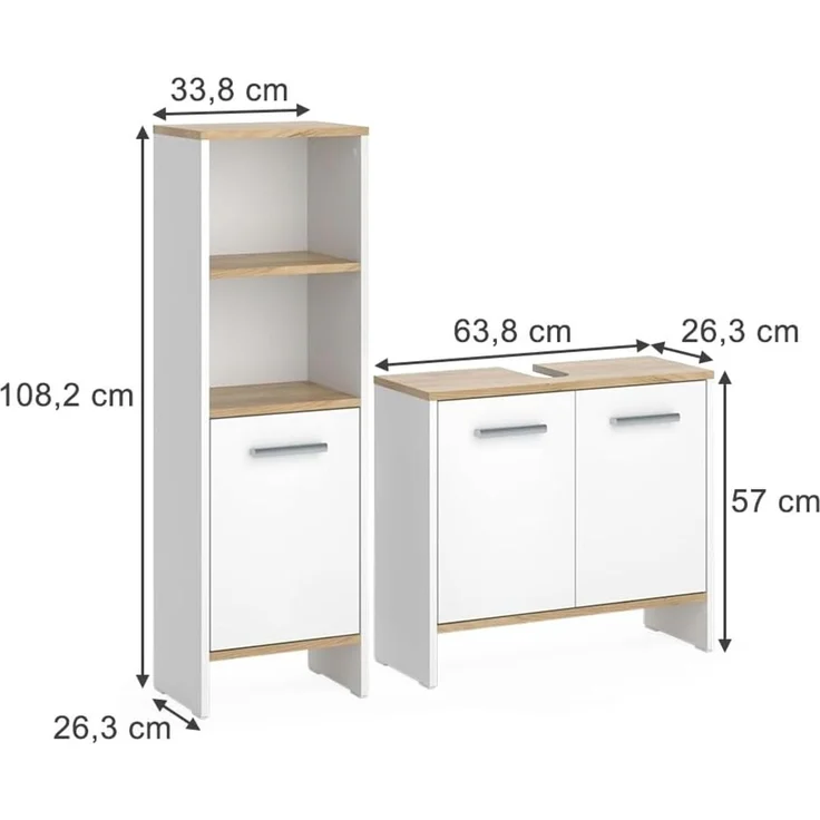 Badezimmermöbel-Set Karli Weiß/Goldkraft Eiche 2-teilig Vicco – Bild 2