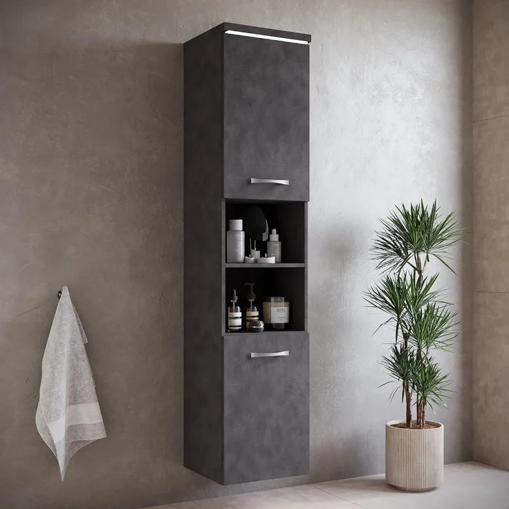 Badplaats Badezimmerschrank Paso 35 x 35 x 160 cm – Dunkelgrau – Hängender Hochschrank mit 2 Türen – Bild 5