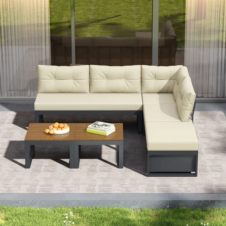 ZUBALIYA Garten-Loungeset - 191,5 x 191,5 x 79 cm , Beige , Polyester , verstellbare Rückenlehne , mit Stauraum – Bild 10